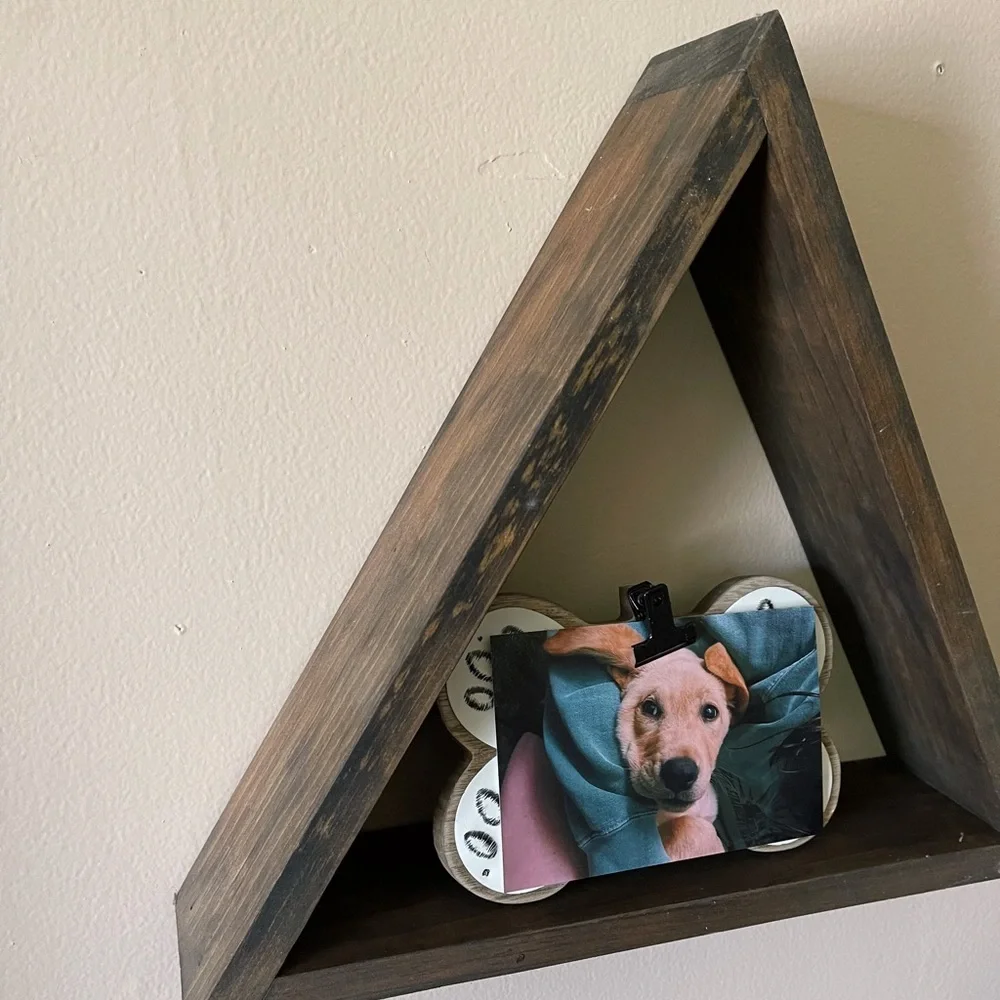 Dark Stained Triangle Shelf, Home Decor